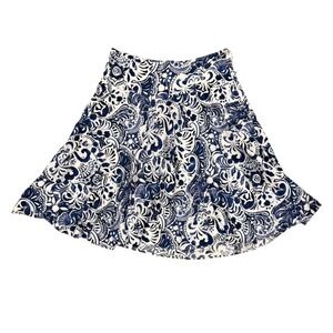 Lauren Ralph Lauren Blue White Paisley Floral Cotton A-Line Skirt Size 4